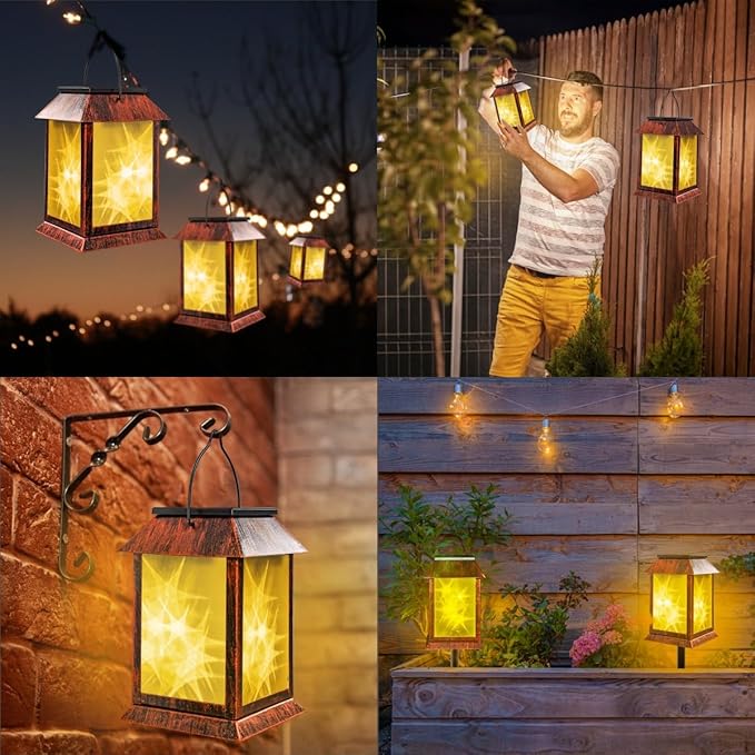 Solar Lanterns Outdoor Waterproof, Upgraded Flashing Mode Solar Lantern Outdoor Lights, 3D Starry Hanging Outdoor Lanterns Lights Stake Lights for Yard Garden Decor（1PCS）