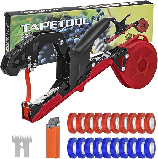 Upgraded Plant Tying Machine Gun to Tie Up Vine Tomatoes and Grapes Quickly Garden Tape Tool for Gardeners Farmers with SK5 Blade Replacement Garden Tapes and Staples