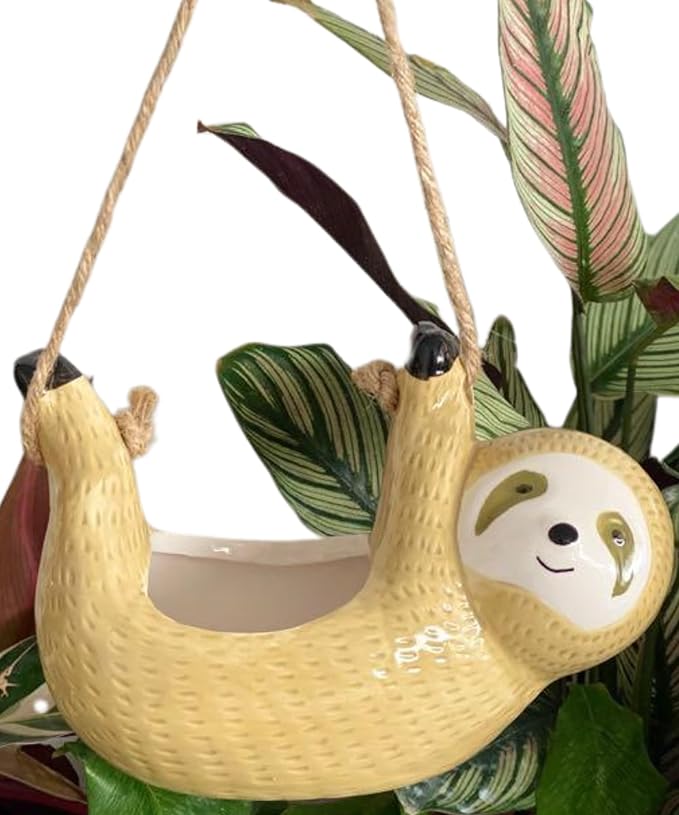 Gardening Gifts for Women, Sloth Gifts, Plant Gifts for Plant Lover Gardener Lady Mom, Cute Garden Gifts, Friend Birthday Gift, Ceramic Sloth Hanging Planter Pot for Indoor Plants Succulent Cactus
