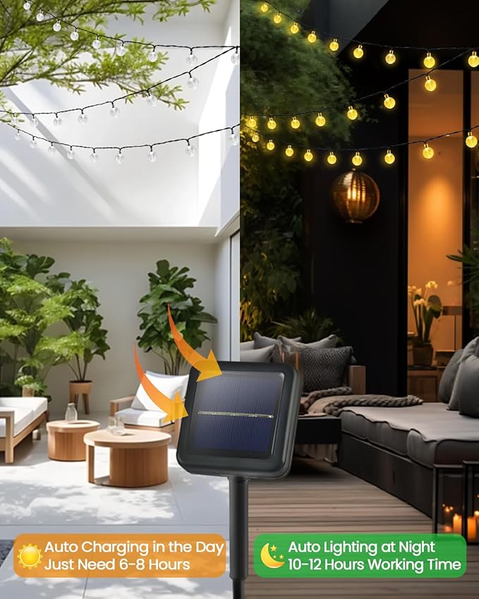 LORRYTE 2-Pack 64FT 100 LED Crystal Globe Solar String Lights Outdoor, Waterproof Solar Lights for Outside, 8 Lighting Modes Patio Decor for Garden Yard Porch Wedding Party(Warm White)