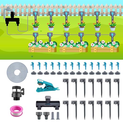 Drip Irrigation System Kit 66ft, Quick Connect Automatic Watering System for Potted Plants with 6mm Irrigation Tubing for Outdoor Garden Indoor Plants Greenhouse