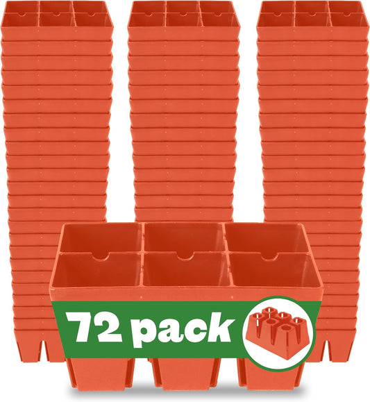 Epic Gardening Reusable Seed Starter Tray - 6 Cell/72 Seedling Starter Trays - Easy Watering, Indoor Greenhouse, Plant Starter, Gardener-Friendly for Seedlings | UV-Treated & BPA-Free - Terracotta