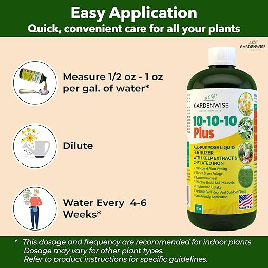 10-10-10 Fertilizer for All Purpose Plants - Liquid Fertilizer with Seaweed Kelp&Iron - Plant Food Outdoor & Indoor Plant Food, Vegetables, Flowers, Lawn & Garden 10 10 10 Fertilizer 1x8oz