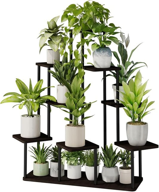 Bamworld Large Plant Stand Indoor, 9 Tier Tall Metal Plant Shelf for Multiple Plants, Tiered Flower Stand for Patio Garden Balcony Living Room Bedroom(Black)