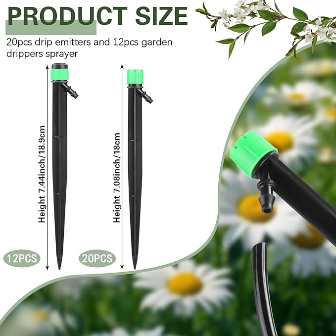 32 Pcs Drip Irrigation Emitters Drip Emitters for 1/4 Inch Tubing Irrigation Drippers Sprayer Adjustable 360 Degree Water Flow Drip for Garden Lawn Flower Bed Irrigation System (Green)
