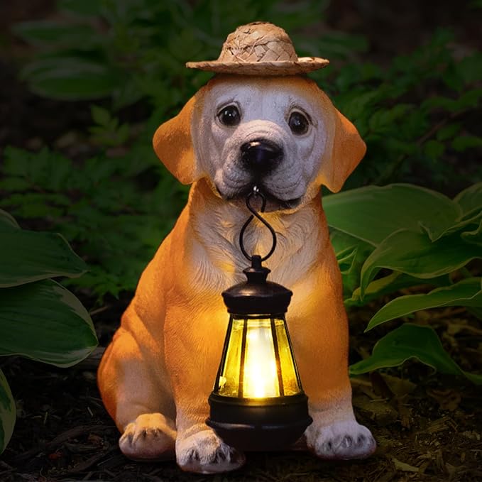 Labrador Dog Outdoor Solar Statues, Garden Decor with Retro LED Lantern for Yard Ornaments Porch Patio Balcony House, Christmas for Grandma Mom Women