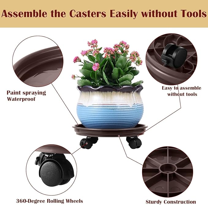7 Packs Plant Caddy with Wheels 11.8" Plastic Rolling Plant Stands Heavy-duty Plant Dolly with Casters Indoor Outdoor Wheeled Plant Roller Base Large Planter Saucers Plant Mover