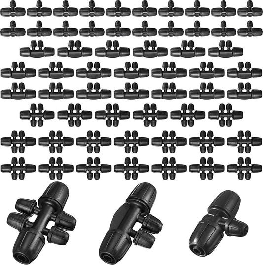 60 Pcs Tubing Irrigation Fittings for 8/11mm Drip Tubing to 4/7mm Irrigation Tubing Drip Irrigation Parts Anti Drop Irrigation Hose Fittings (3 Way, 4 Way and 6 Way Connector)
