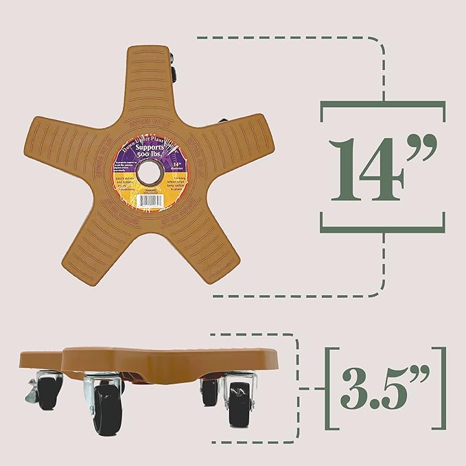 Bosmere S14430 Down Under Plant Caddie, Heavy Duty Plant Stand with Wheels, 500lb Capacity, 14-Inch,Terra Cotta