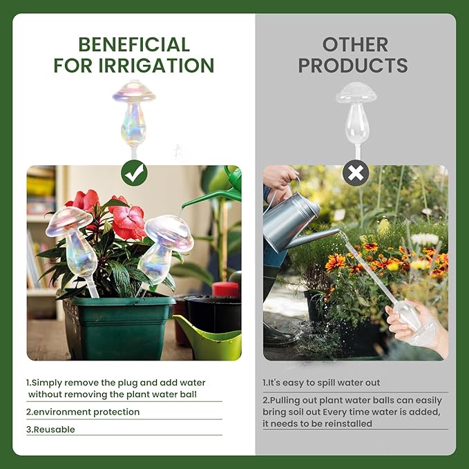 Plant Watering Globes-4pcs Self Watering Planter Insert,Plant Watering Devices,Glass Watering Bulbs for Indoor Plants,Mushroom Watering Globes,Top-Fill Watering