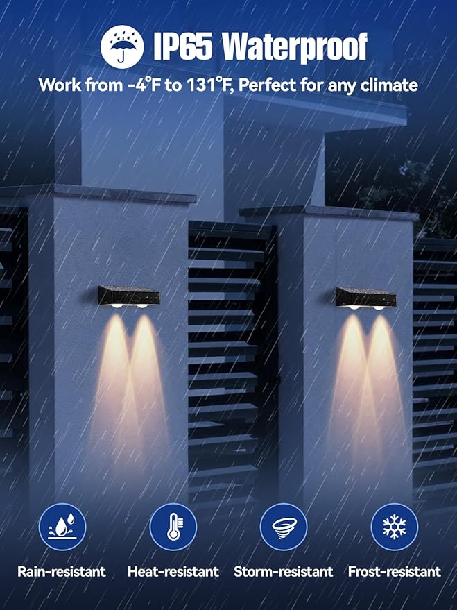 Fence Lights Solar Powered 2 Pack, RGB Fence Solar Lights Outdoor Waterproof Led, 12 Modes Color Changing Outside Lightings Decor for Wall Railing Patio Deck Backyard Garden Pool