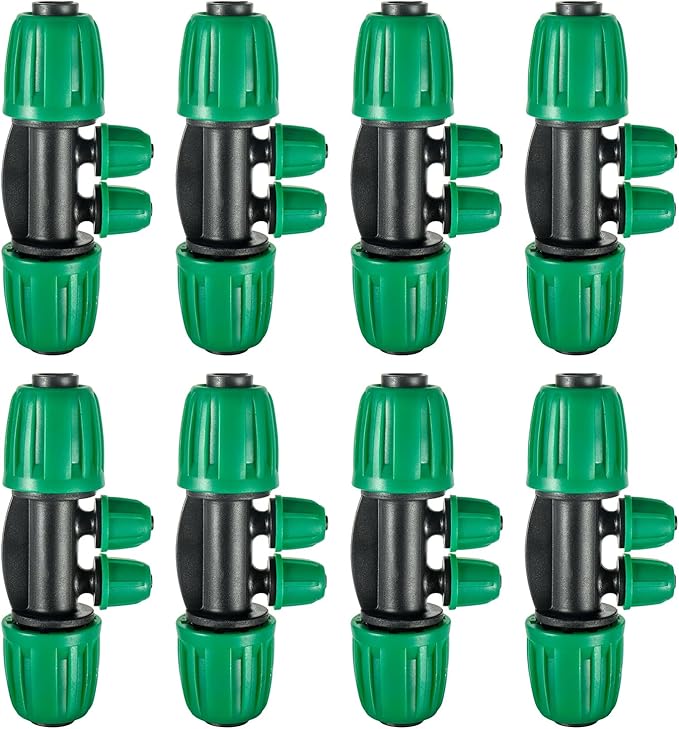 10 Pcs Barbed Tee 1/2 inch Tubing (1/2" ID x0.6-0.63" OD) 16mm to 1/4 inch Irrigation Tube Anti-Drop Quality Fitting (Fits 13mm ID / 4mm ID) (4-Way Lock Buckle Green)