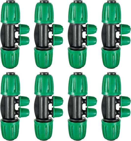 10 Pcs Barbed Tee 1/2 inch Tubing (1/2" ID x0.6-0.63" OD) 16mm to 1/4 inch Irrigation Tube Anti-Drop Quality Fitting (Fits 13mm ID / 4mm ID) (4-Way Lock Buckle Green)