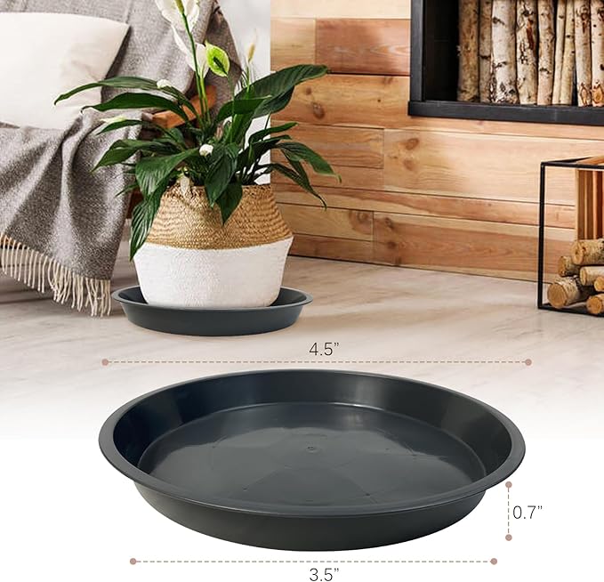 6 Pack Plant Saucer 4 6 8 10 12 14 16 18 20 22 Inch Plastic Plant Tray, Sturdy and Durable Flower Pot Container Accessories Plant Pot Saucers for Indoor and Outdoor (4 Inch, Gray)
