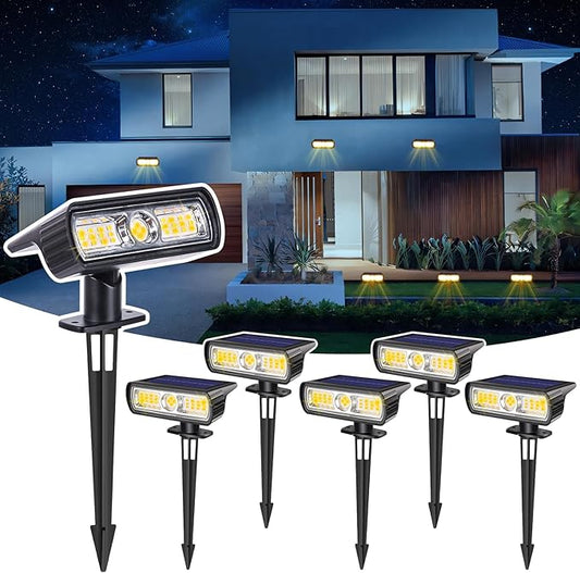 Toodour Solar Spot Light Outdoor, 6 Pack Solar Lights Outdoor with 2 Modes, Waterproof Solar Powered Flood Lights Landscape Lighting for Yard Garden Home Pathway Walkway Outdoor Decor - Warm White