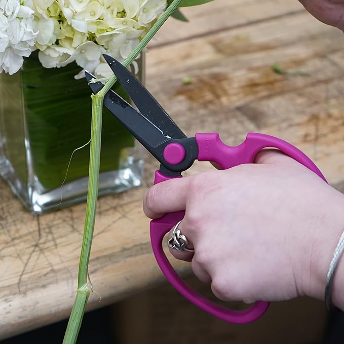 Meraki Flower Scissors/Garden Scissors with Black Carbon Steel Blades 7.6 inch, Color: Bougainvillea
