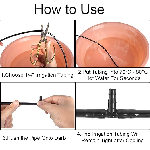 320PCS Drip Irrigation Parts, Barbed Connectors Drip Irrigation Fittings, Connect 1/4" Drip Irrigation Tubing, (End Plug,Elbows,Straight Barbs,Single Barbs,Tees, 4-Way Coupling) Drip Irrigation Kit