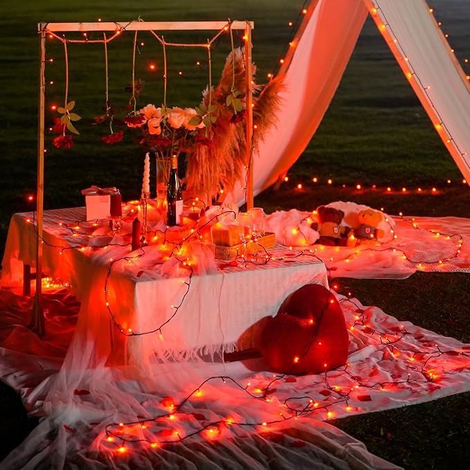 JMEXSUSS 250 LED Red String Lights, 91.5ft Expandable, Waterproof, 8 Modes, Indoor/Outdoor, Christmas Tree, Patio, Bedroom, Party, Holiday Decorations