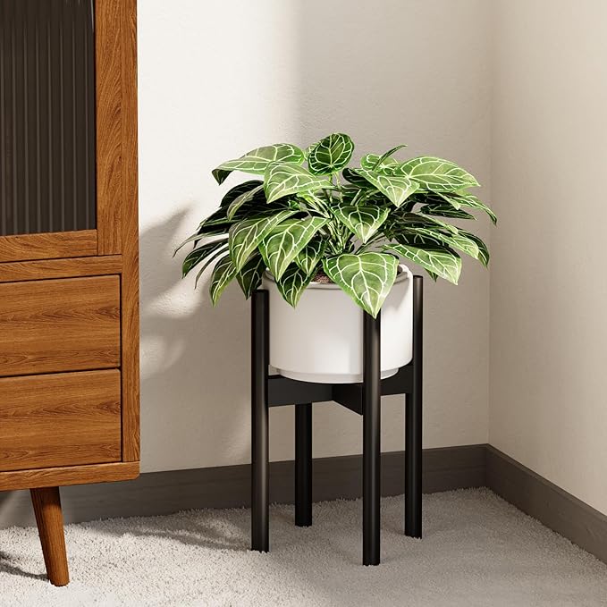 Adjustable Plant Stand Indoor, Bamboo Plant Holder 8 to 12 Inches, Small Corner Planter Stand for Indoor Plants, Single Floor Plant Stand for Living Room Balcony Bedroom, Pure Black