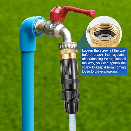 Feekoon 3 Set Drip Irrigation Faucet Adapter Kit 1/2'' Irrigation Tubing to 3/4'' Faucet Water Pressure Regulator Backflow Preventer with Filter, Drip Irrigation System Parts, No Assembly Required