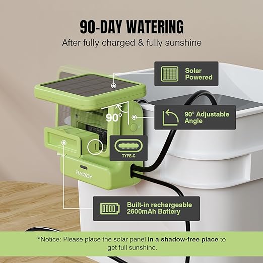 Raddy WS-2 Wi-Fi Automatic Watering System, Solar Drip Irrigation System, APP Control with Flexible Mini Hub, Water Shortage Alert, 2600mAh Built-in Battery, Easy DIY for Potted Plants, Balcony