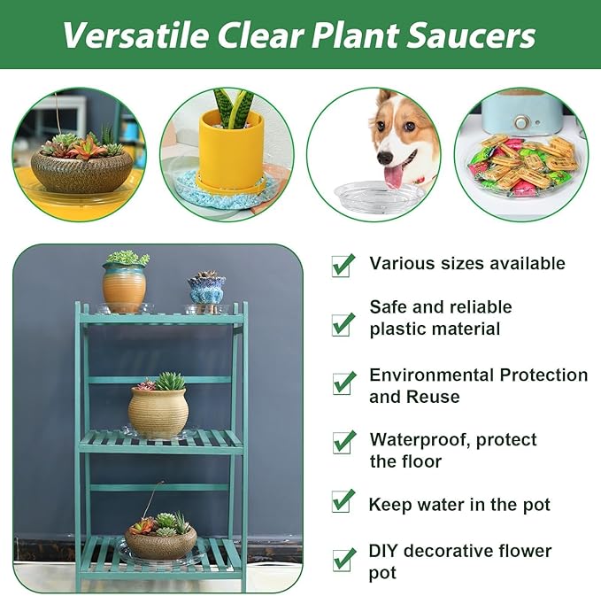 20 Pack Clear Plastic Plant Saucer 10 Inches Drip Trays Large Plant Plate Dish for Indoor Flower Pots and Planters, Bulk