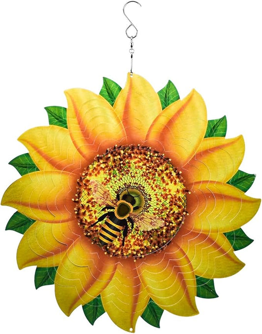 Sunflower Wind Spinner Metal Garden Decor Outdoor 3D Stainless Steel Sculptures Kinetic Hanging Whirligigs Yard Art Decorations Backyard Indoor Patio Lawn Ornaments Clearance Sun Catcher Windmill