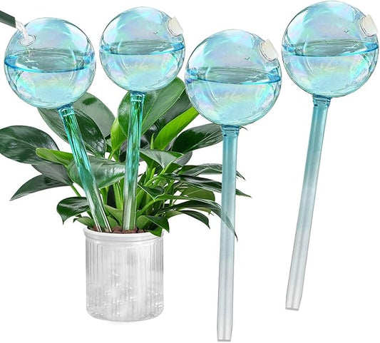 Self Watering Planter Insert, 4pcs Blown Glass Plant Watering Globes, Potting Self-Watering Bulbs Flower Automatic Watering Device Auto-Drippers for Plant Daily Self Watering