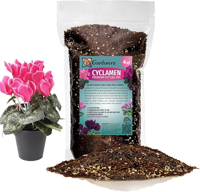 Premium Cyclamen Potting Soil Mix - Perfect Balance of Nutrients, Drainage, and Aeration for Thriving Blooms - 4 Quart