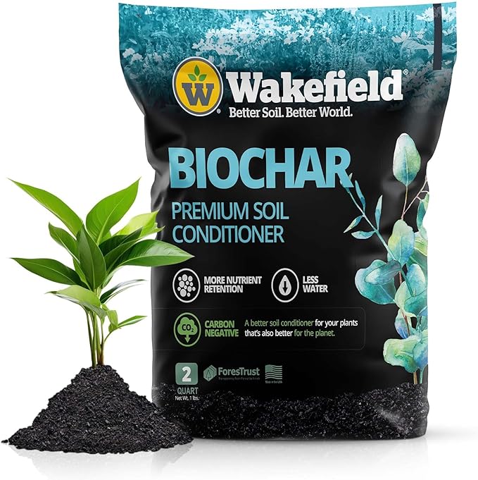 Wakefield Premium Biochar Soil Conditioner – 100% Pure Organic Biochar Soil to Boost Nutrient Retention & Water Efficiency for Houseplants, Gardens, & Lawns – 2 Quarts
