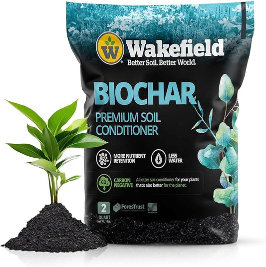 Wakefield Premium Biochar Soil Conditioner – 100% Pure Organic Biochar Soil to Boost Nutrient Retention & Water Efficiency for Houseplants, Gardens, & Lawns – 2 Quarts