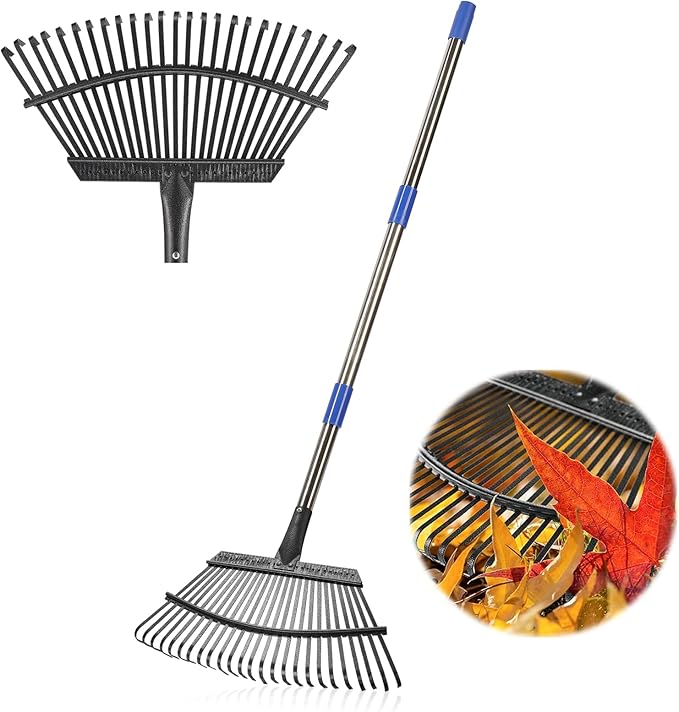 Rake, Garden Rake for Leaves, Leaf Rake Heavy Duty for Yard,Lawn,Shrub,Grass,Mulch, 18" Metal Head,6ft Adjustable Long Handle,Adults Kids Rake for Gardening