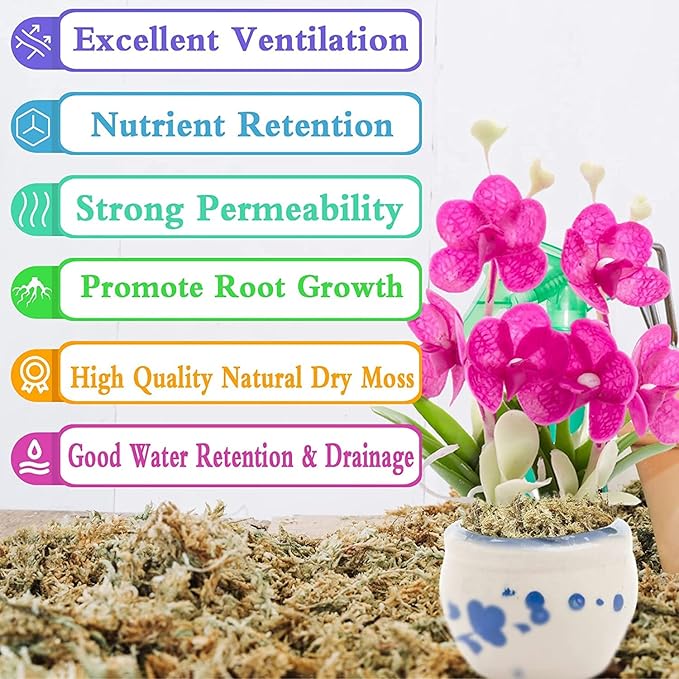 Legigo 2.2LBS Premium Sphagnum Moss for Plants- 40QT Natural Succulent Carnivorous Plant Moss Dried, Long Fiber Orchid Moss for Orchid Repotting Succulent Sarracenia Potted Plants Gardening & Reptiles