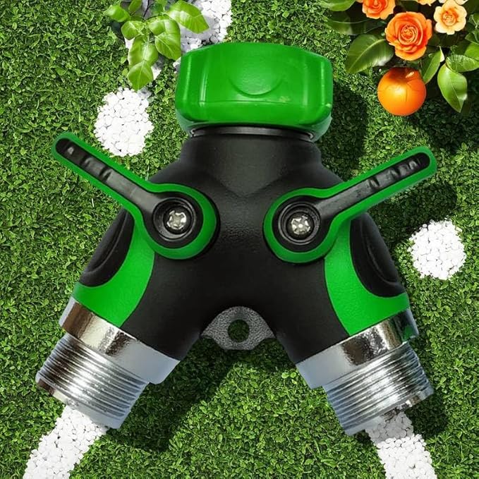 Y Hose Splitter 2 Way, 3/4” Garden Hose Connector with Comfortable Rubberized Grip for Outdoor Faucet, Sprinkler & Drip Irrigation Systems (LiG65)