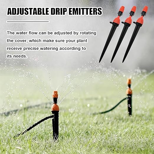 1/4" Drip Irrigation Emitters, Automatic Drip Irrigation Parts Accessories, 360 Degree Drip Sprinkler Heads Sprayer Heads for Irrigation Systems (Drip Spray, 25)