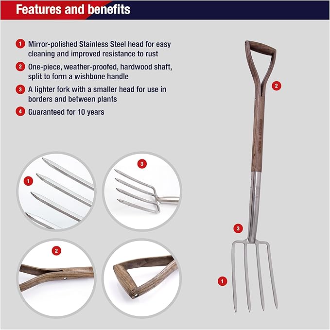 Spear & Jackson 4552BF Traditional Stainless Border Fork, Multi-Coloured