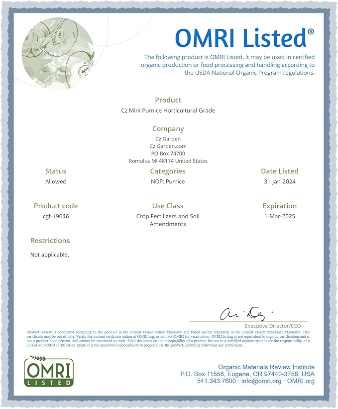 Pumice Stone Grow Media - Made in USA for Bonsai • Succulents • Cactus • Orchids - Horticultural Soil Amendment Additive Conditioner for Indoor and Outdoor Plants and Flower Gardens. OMRI Listed