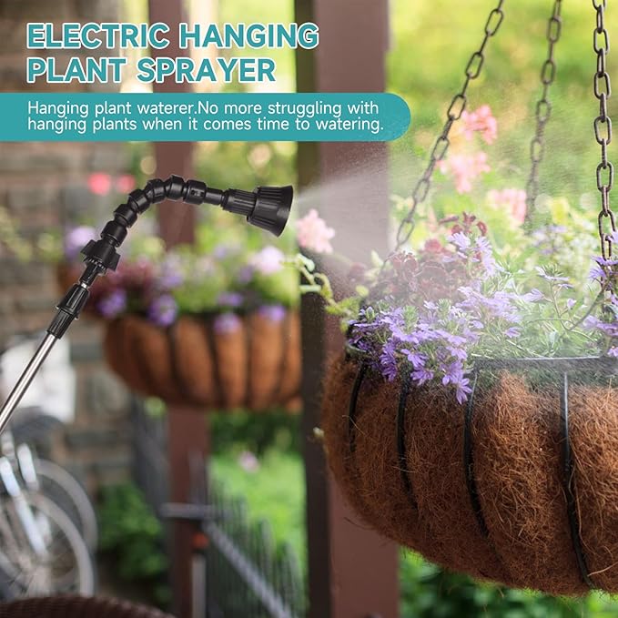Watering Wand For Hanging Baskets, Garden Hose Sprayer With Adjustable Nozzle, Car Pet Window Cleaning Tool, Great For Watering Seedbeds, Hanging Plants, Deck Plants. (Battery Powered Watering Wand)