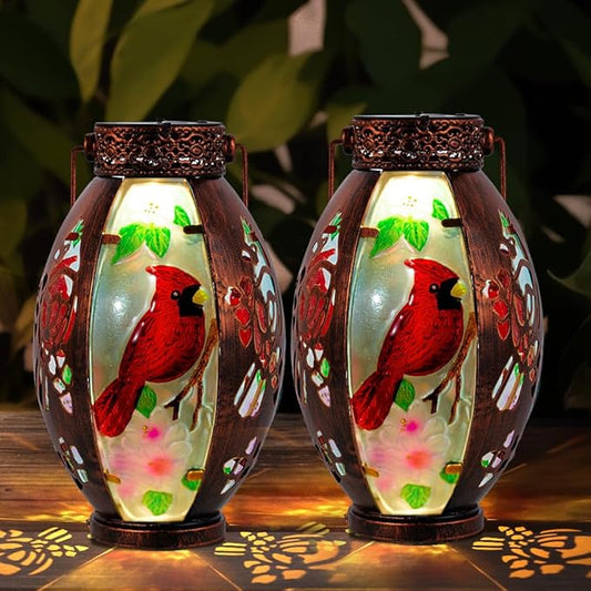 Starsoul 2 PC Cardinal Outdoor Solar Lantern Cardinal Solar Light Waterproof Tabletop Lamp with Hollowed-Out Design for Yard Patio Garden Pathway