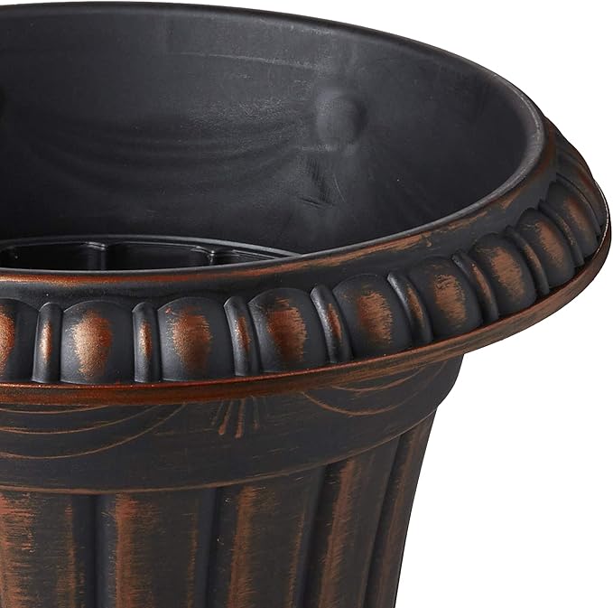 PL10CP Classic Traditional Plastic Urn Planter Indoor/Outdoor, 15" x 13", Brushed Copper