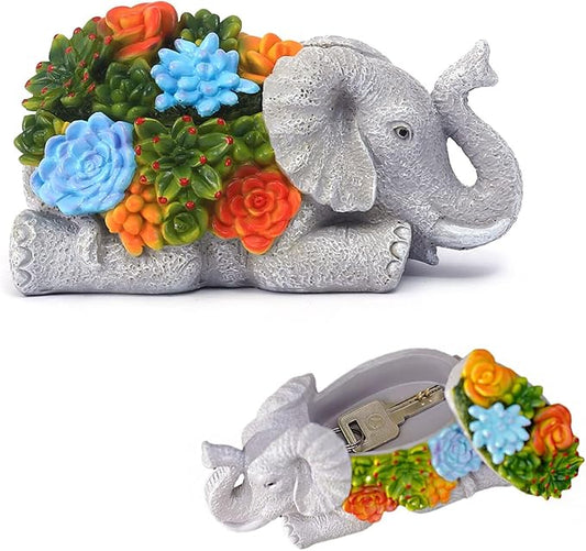 Outdoor Elephant Key Hider Statue - Cute Succulent Elephant Hide a Key Outdoor Decorative - Small Gift Box for Women, Home Decor & Elephant Gifts (Elephant)