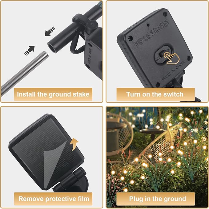 4 Packs Solar Garden Lights, New Upgraded Leaf Design 40 LED Solar Firefly Lights, Waterproof Solar Landscape In-Ground Path Lights Outdoor Decorations for Patio Yard Garden, Warm White