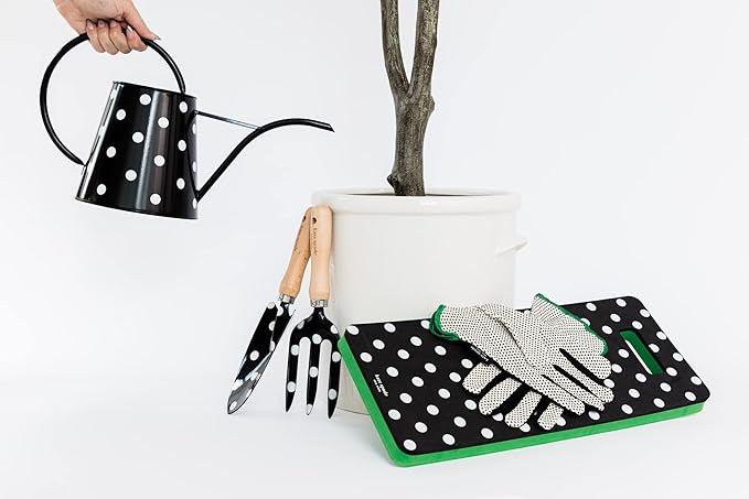 Kate Spade New York Garden Kneeler and Gardening Gloves for Women, Cute Garden Tool Set with Thick Kneeling Pad and Yard Gloves, Picture Dot