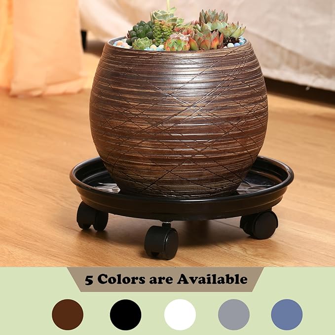 8 Packs Plastic Plant Caddy with Wheels 12” Heavy-duty Rolling Plant Stand with Wheels Plant Dolly with Casters for Indoor and Outdoor Plant Roller Base Plant Saucer Mover, Black