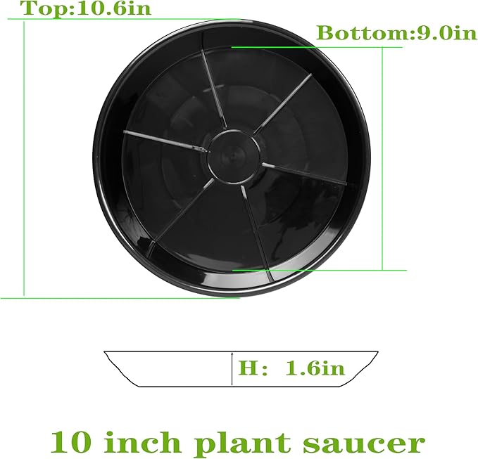 6 Pack Plant Saucer Drip Tray 7 8 inch, Plant Drainage Trays, Heavy Sturdy Plastic Planter Flower Pot Saucers for Indoor Outdoor Garden, Plant Water Drip Trays for pots (8", Black)