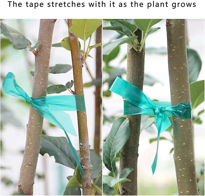 Stretch Tie Tape Roll, 1/2" 150ft Garden Tie Tape, Thick Sturdy Plant Ribbon Garden Green Vinyl Stake Gardening Tools for Indoor Outdoor Patio Plant Use