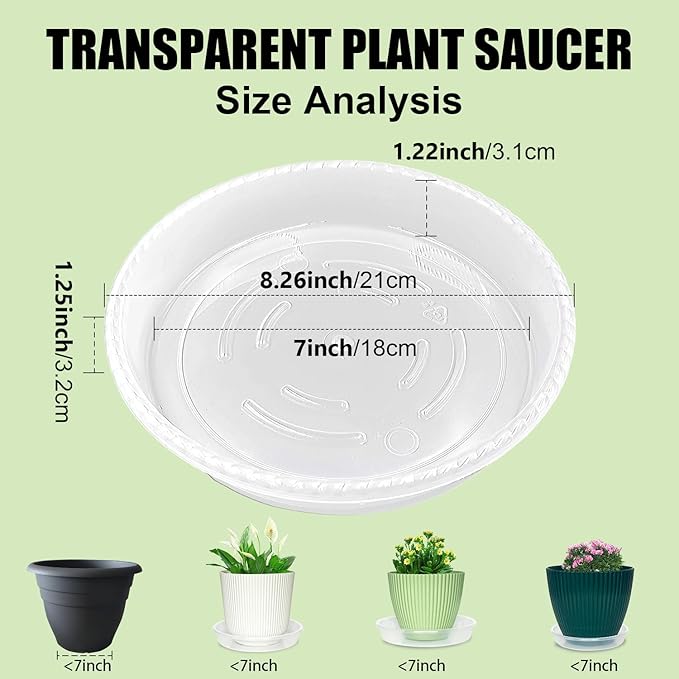 5 Pack Plant Saucer for Indoor Plants, 8 Inch Clear Plant Trays for Pots, Durable Plastic Flower Plant Pot Saucer, Heavy Duty Sturdy Plant Saucer Drip Trays for Pots