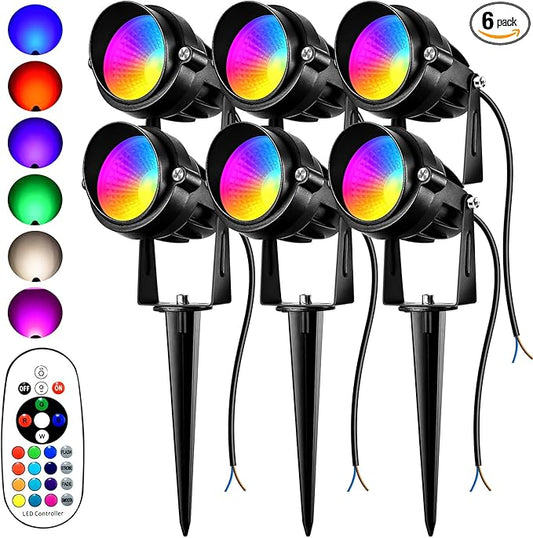 RGBW Low Voltage Landscape Lights, 12V-24V Color Changing Landscape Lights with Remote Control Landscape Spotlights for Garden Yard Path Tree Decorative (6 Pack)