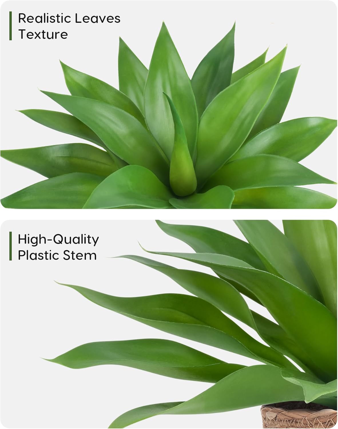 Velener Fake Agave with Rattan Pot, Artificial Plant Outdoor Agave - Fake Sucuulents Plants for Indoor and Outdoor Decor(15 Inch)