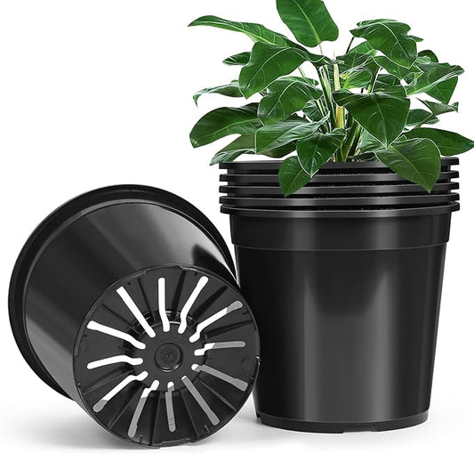 1/2/3/5/7 Gallon Pots for Plants, 3 Gallon Plastic Nursery Pot with Drainage Holes, Sturdy Plastic Plant Pots for Nursery Garden, Flowers, Succulent Outdoor Indoor (Black, 3 Gal- 6 Pack)